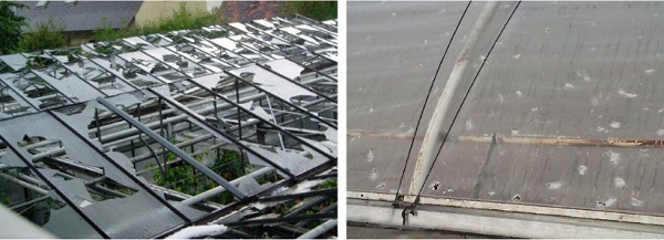 Fig. 2: Hail damage at greenhouses (Österreichische Hagelversicherung VVAG - Austrian Hail Insurance Agency).