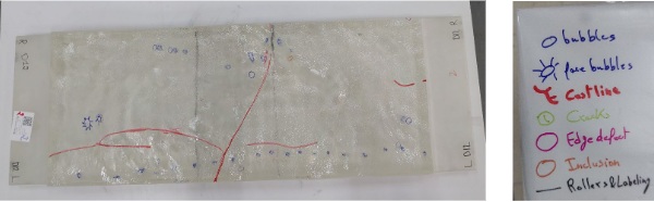 Fig. 2: Image of a test sample showing catalogued manufacturing imperfections and inclusions