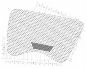 Fig. 3 general arrangement plan of the grid shell structure with highlighted area representing structural glass beams as part of the main structure