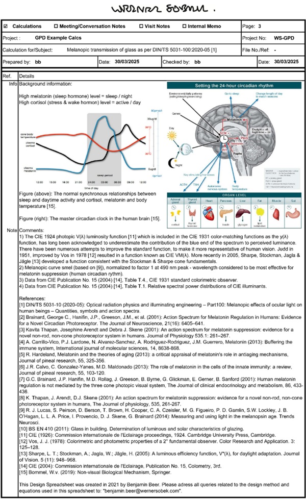 Fig. 27: Calculation tool for the Melanopic Light Transmittance (MLT, or 𝜏𝜏𝜏𝜏mel), page 1. Illustration by B. Beer.