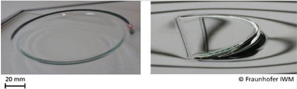 Fig. 3: Experimental examples from laser-enhanced sheet glass bending.