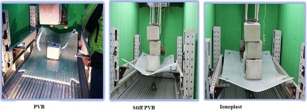 Fig. 2 Standard PVB 1.52mm, Stiff PVB and Ionoplast at 21⁰C