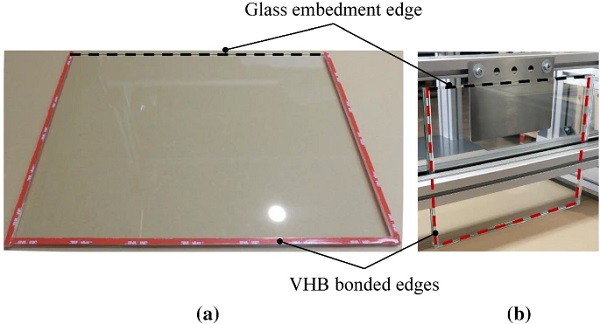 Glass ply with VHB tape (a) and glass assembly (b) 