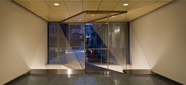 Fig. 3P-131317, 2011 | Glass and existing architecture | Total dimensions variableBrown University Cognitive Science Building | Providence RI, USAPhoto Credit: Warren Jagger | Interior evening view