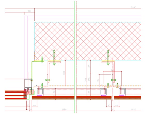 Fig. 3: Cladding horizontal section and fixed window connection