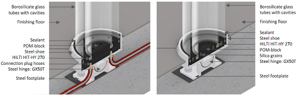 Fig 3. 3D cross-section of the MLA end connections left: connected to a ventilation system, right: without connection to a ventilation system.