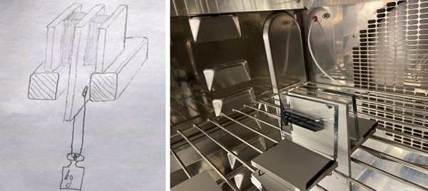 Fig. 3: Sketch of the double H piece, heat aged for2   ho at 180°C before being permanently loaded with various weights for 3 months in an oven at 60 °C and 85% RH