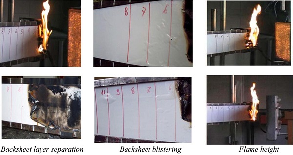 Figure 3. Façade PV module subjected to Italian radiant panel reaction to fire test.