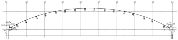Figure 3: Cross-section over the centre of the roof, perpendicular to the roof straight edges.