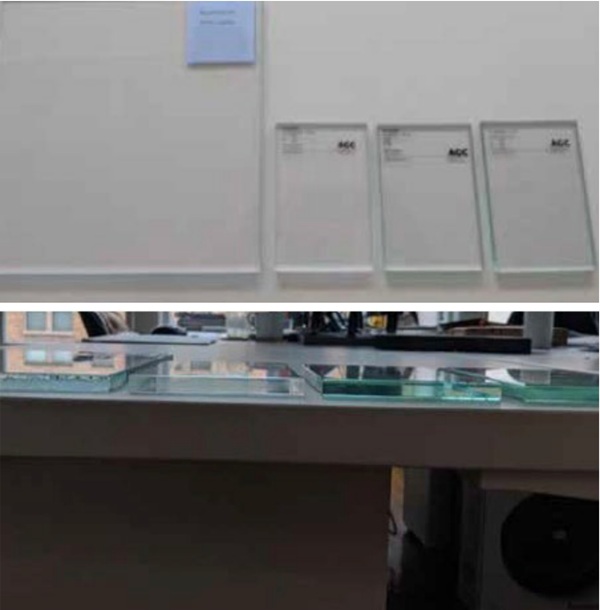Fig. 3: Glass substrate transition from clear to low-iron at glass surface and glass edges.