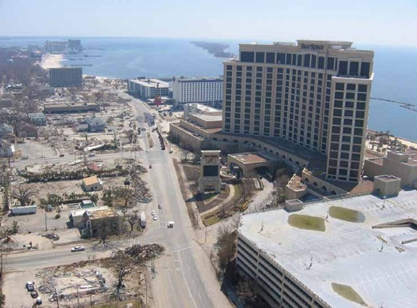 Figure 3 Biloxi. Despite the apparent integrity of the building envelope of MGM Mirage’s Beau Rivage Hotel and Casino, after hurricane Katrina there were many extensive damages. 