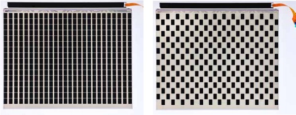 Figure 3. TN-module type 1: all pixels in “on” state (left), 50 % pixels in “on” state and 50 % pixels in “off” state (right)