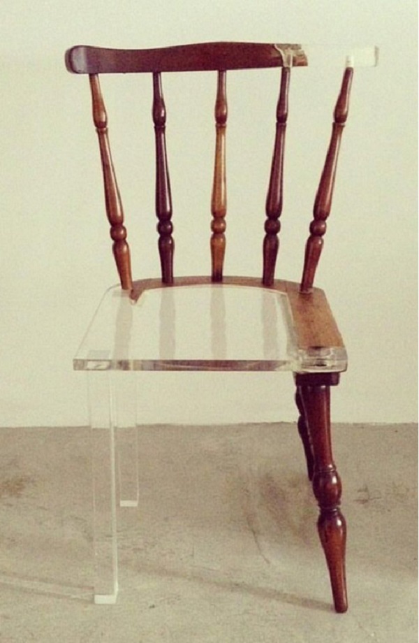 Figure 3c. ”New old chair” series by Tatiane Freitas using Plexiglas to repair broken wooden furniture (Freitas 2010)