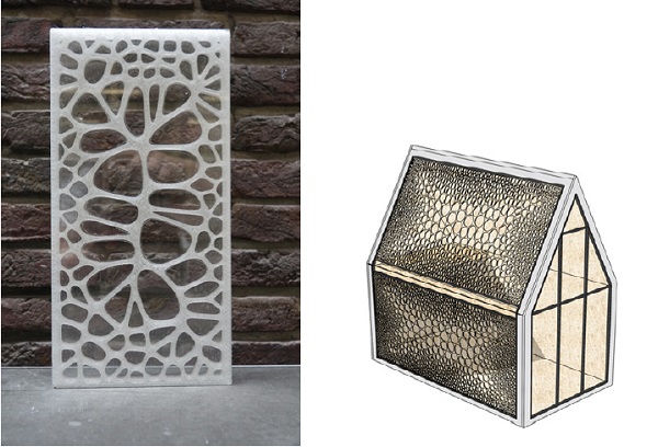 Figure 4: Thin glass composite panels with 3D-printed core. Prototype and case-study design developed in the MSc thesis of Tim Neeskens.