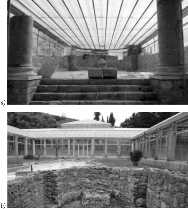 Figure 4. Restoration of Villa Romana del Casale in Piazza Armerina (Sicily) with a suspended transparent canopy made of glass and Plexiglas by F. Minissi (Vivio 2014)