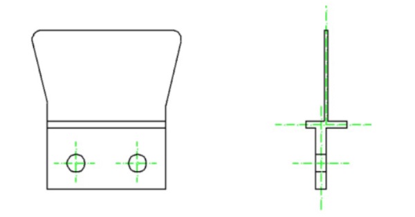 Figure 4. Geometry fitting detail, front view (left) and side view (right). In side-view, the asymmetry along the centre axis is clearly visible, allowing laminates to be bolted together while keeping the glass surfaces in both laminates aligned (as in Figure 3c). (graphic: T. Fildhuth, HSLU/knippershelbig)