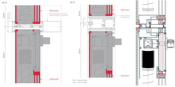 Figure 4 ISOshade® integrated into standard stick system profiles, standard element profiles and executed as an element façade © iconic skin