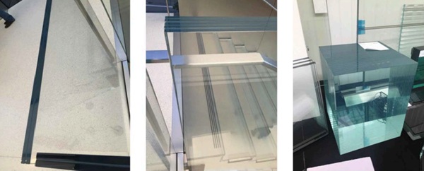 Fig. 4: Increase in glass thickness leads to increase in perceived colour (2x12mm, 5x12mm, 20x12mm).