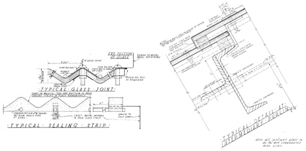 Fig. 4: Historic Drawings for Corrugated Wire Glass Skylight System.