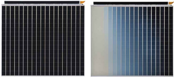 Figure 4. TN-modul type 2: all pixels in “on” state (left), graded transparency (right)