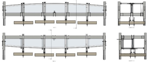 Fig. 5 Test setup drawings (TOP: Sample 1. BOTTOM: Sample 2). The concrete blocks shown are for illustration purpose only [Octatube].