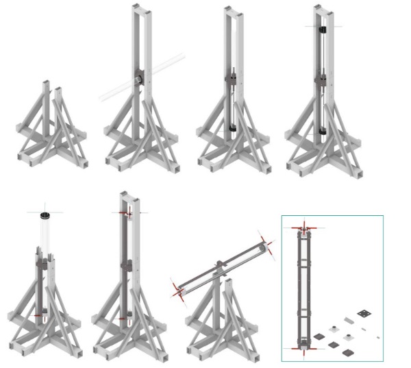 Fig 5. A few steps shown on the assembly of the MLA (with air hoses). The last picture is an overview of all the components ready for installation on-site.