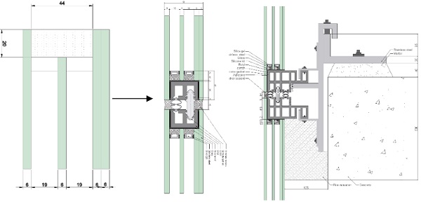 Fig. 5: First version horizontal detail Slim Skins on the left;  Final version horizontal and vertical detail Slim Skins in the middle and on the right. 