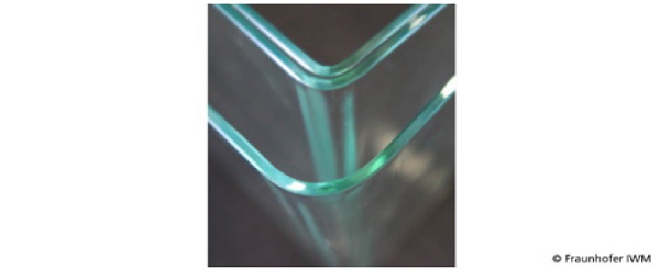 Fig. 5: Bent glasses with 90° angle and bending radii 5, 10, 20 mm.