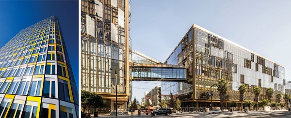 Fig. 5: Double-Skin Facades at ADAC, Munich (left,  ©Stephan Liebl) andUBER, San Francisco (right, ©Jason O'Rear Photography).