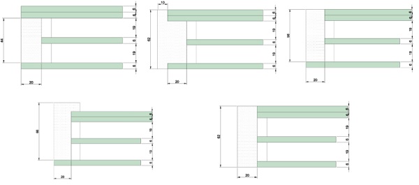 Fig. 6: Profile 1 to 3 on the top row and profile 4 and 5 on the bottom row.