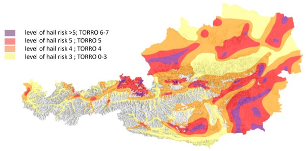 Fig. 6: Hail risk map, Austria (ZAMG).