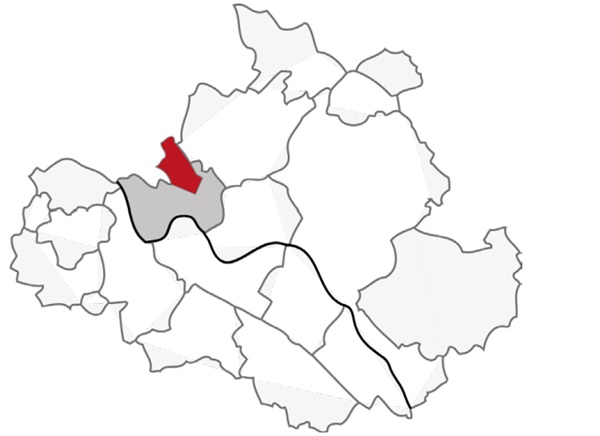 Figure 6 Trachau district, redmarked, within the Pieschen district, darkgrey marked, Dresden.