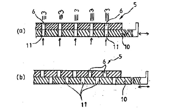 Fig. 6 Method for closing and opening the blowing in the lengthwise direction of the nozzle housing (Central Glass Co Ltd., 2001).