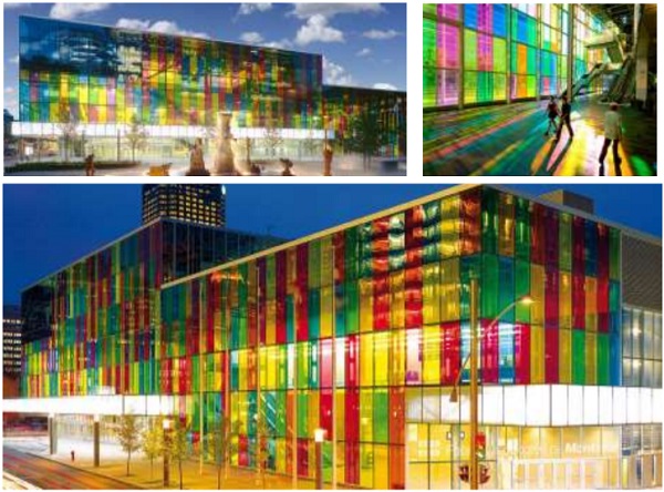 Fig. (7) Colored Glass façade at the Palais des Congrès, Montreal, Canada, 1999