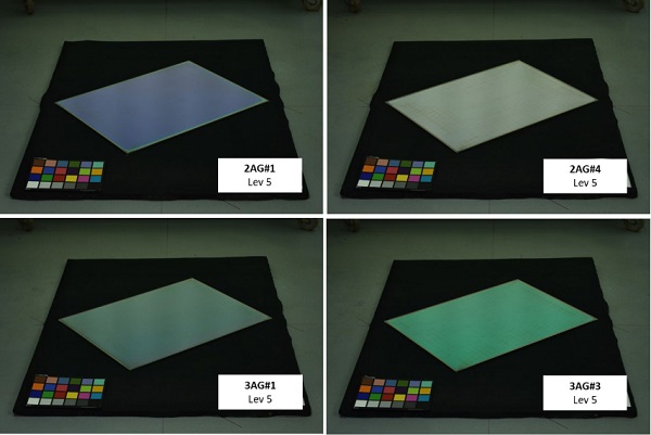 Figure 7 Example of the photos shown during the observation poll for the quench marks visibility for 2 and 3 Ag based products after a temper of level 5