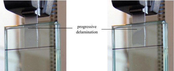 Figure 7: Example of progressive delamination of the upper (40 mm) insert