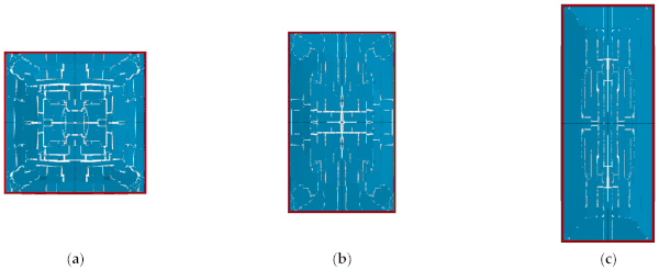 Figure 7. Failure modes of glass (W = 1000 kg, R = 100 m). (a) i = 1. (b) i = 1.56. (c) i = 2.56.