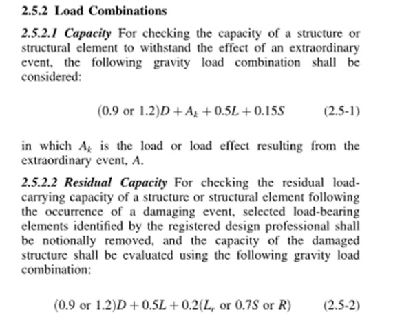 Fig. 7: ASCE 7 Accidental load combinations Source: ASCE 7- 22