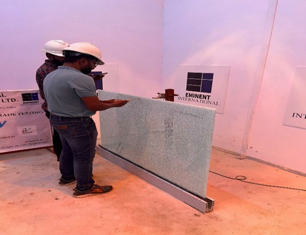 Fig. 6b: Point Load Test on Broken Glass.