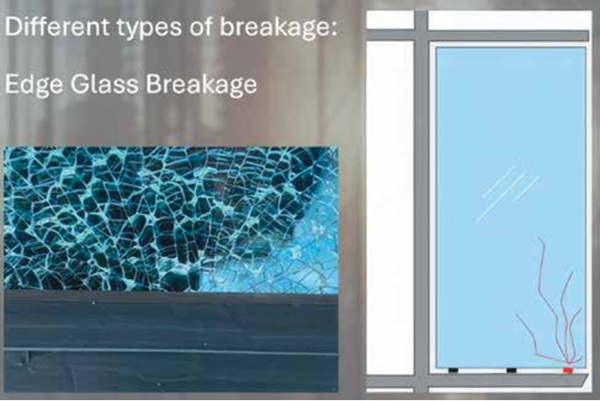 Figure 7. Close-up view of edge glass failure.