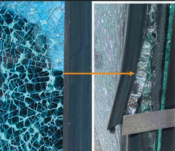 Figure 8. Close-up view of edge glass failure.