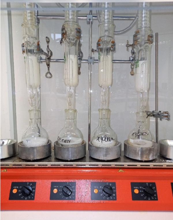 Figure 9: Picture of a running Soxhlet extraction apparatus.