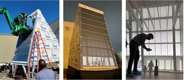 Fig. 9: MCR Wing Daylighting Mock-Up – Exterior View, Exterior Night View, Interior View.