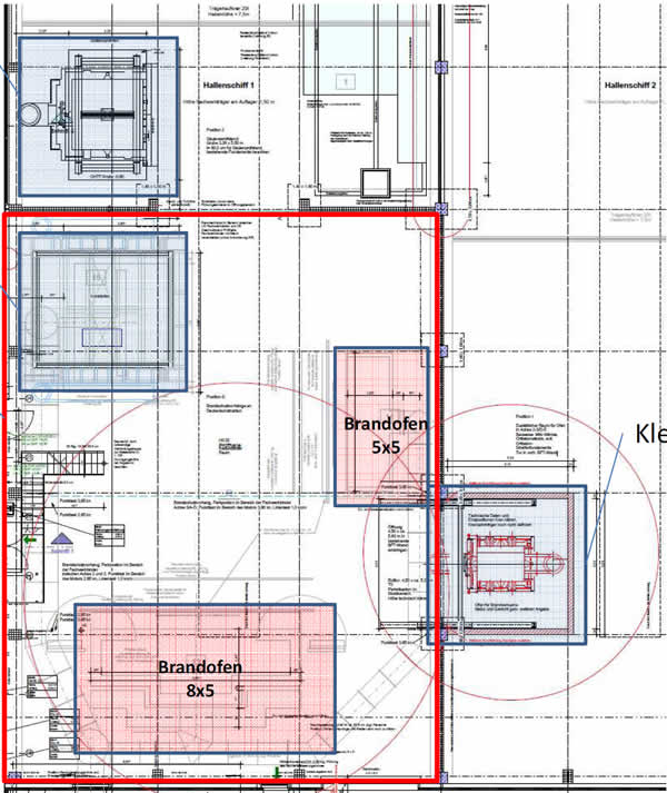 Floor plan of the ift Fire Safety Centre with in total five furnaces which will be in work until March 2018 (Source: ift Rosenheim)