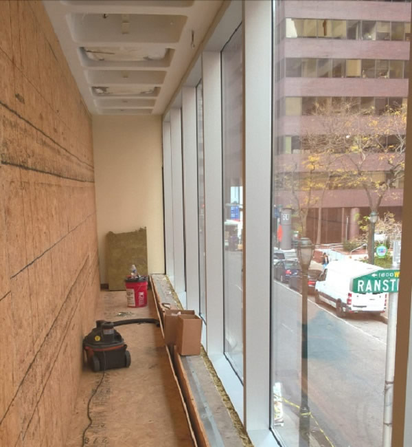 Interior conditions showing the protection partition and waffle-slab concrete structure