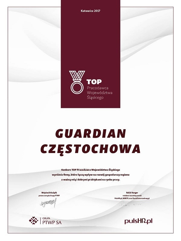 Guardian Częstochowa awarded as employer in the Silesia region