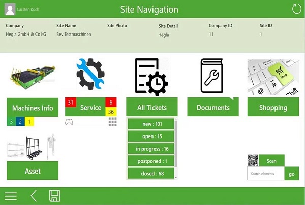 The HEGLA New Technology Shop-Floor app enables product tracking and data access anywhere and at any time. The app’s maintenance function has a ticket system and provides cross-manufacturer access to documentation and spare parts lists, for example: functions which simplify maintenance and service.