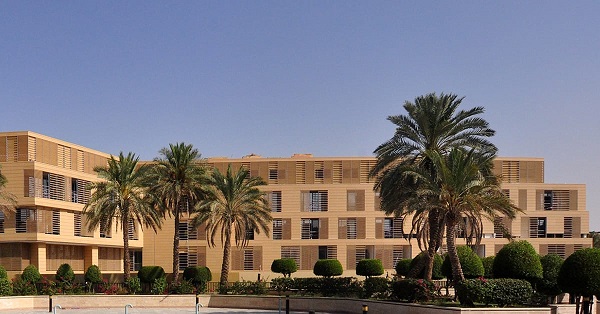 Radisson Blu Hotel and Residences, Diplomatic Quarter, Riyadh. Terracotta facade components combined in various ways are the key to this climatic facade. Photo © Meshal AlButhie