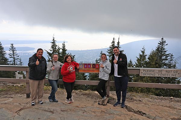 Grouse Mountain is one of the North Shore Mountains near Vancouver. It is known for the challenging Grouse Grind Trail, which several members of the ACerS staff successfully completed on Wednesday afternoon. From left: Mark Mecklenborg (who met up with the hikers at the top of Grouse Mountain), Lisa McDonald, Andrea Ross, Madilyn Paul, and Kameron Haines. Credit: ACerS