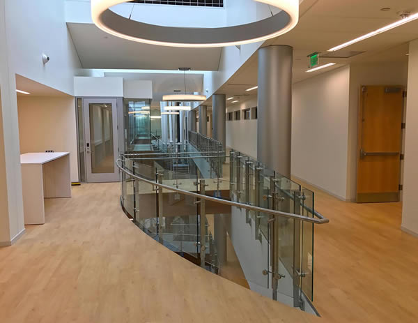 Overlooks feature a radius application with post-mounted stainless handrail